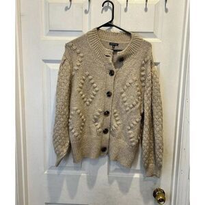 Who What Wear Women's XL Wool Blend Oatmeal Button Cardigan Sweater Puff Sleeves